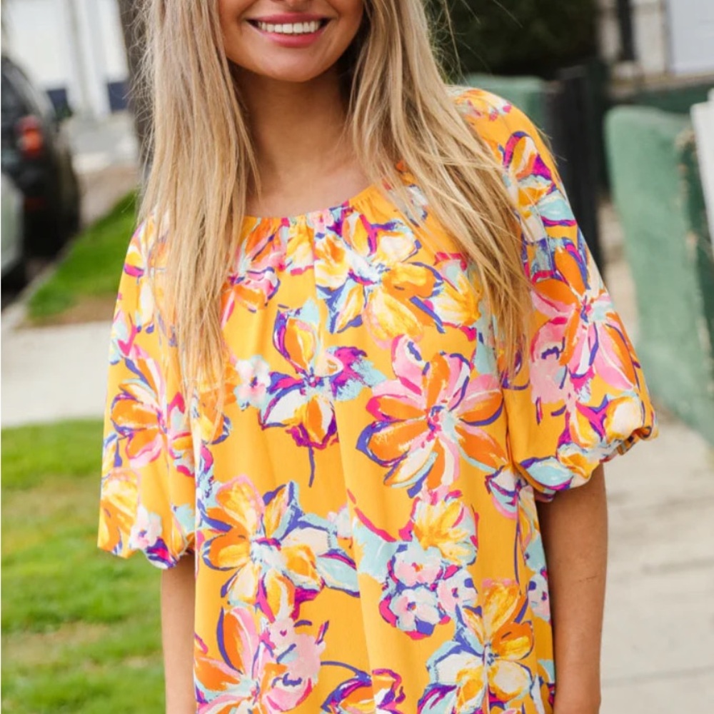 First Love Floral Bubble Sleeve Blouse
